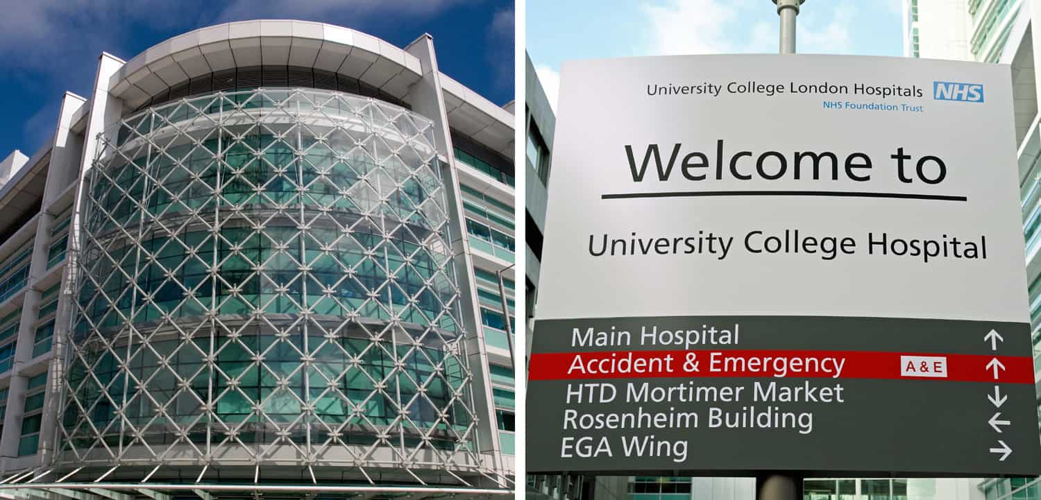 WAVE PTX University College London Hospitals NHS directional signage and building image