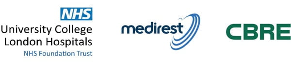 WAVE PTX NHS, Medirest, and CBRE logos